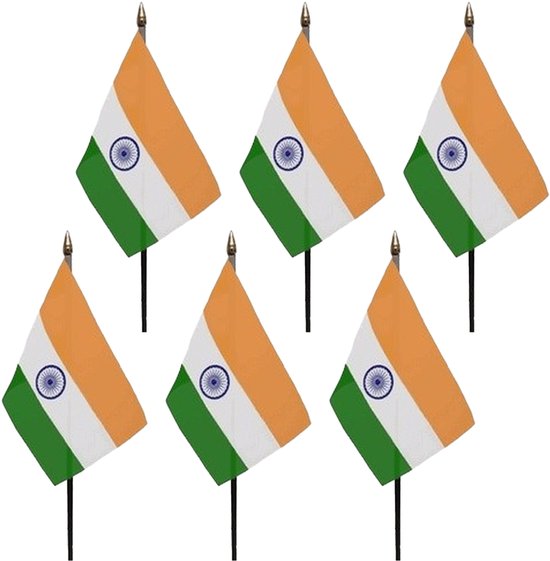 Inde - 6x - mini drapeau 10 x 15 cm sur bâton - Drapeau du Landen - H 27 cm - polyester