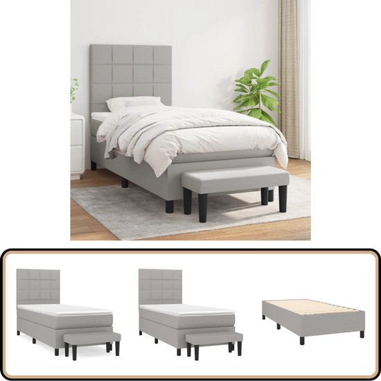 vidaXL Lit à sommier tapissier - Matras à ressorts ensachés - Soutien moyennement ferme - Surmatelas doux pour la peau - Gris clair - 203 x 83 x 118/128 cm (L x L x H) - vidaXL - Lit
