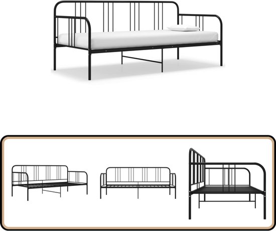 VidaXL Uittrekbare Slaapbank Metaal Zwart 90x200 Cm - Logeerbed