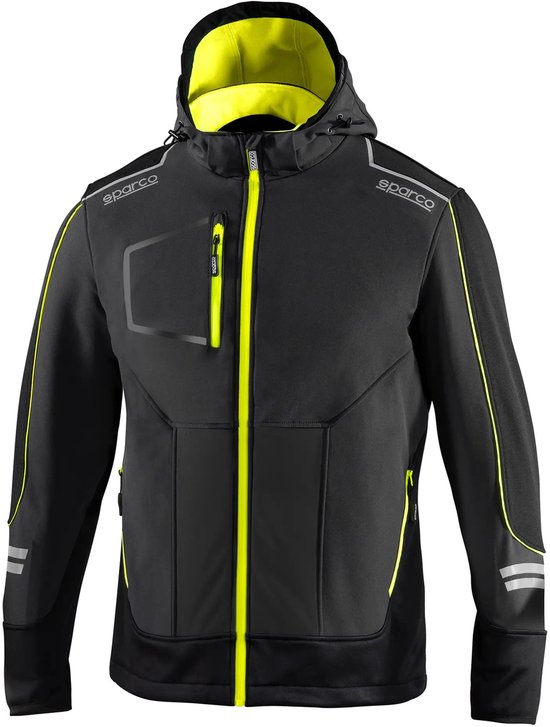 Foto: Sparco softshell jas met capuchon york grijs geel grijs geel s softshell jas heren softshell jas dames softshell jas waterdicht werkjas softshell werkjas softshell heren softshell werkjas met capuchon