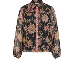 Vila Blouse Vipraya O-neck L/s Printed Shirt/ln 14112746 Black Beauty/multi Color Dames Maat - W40