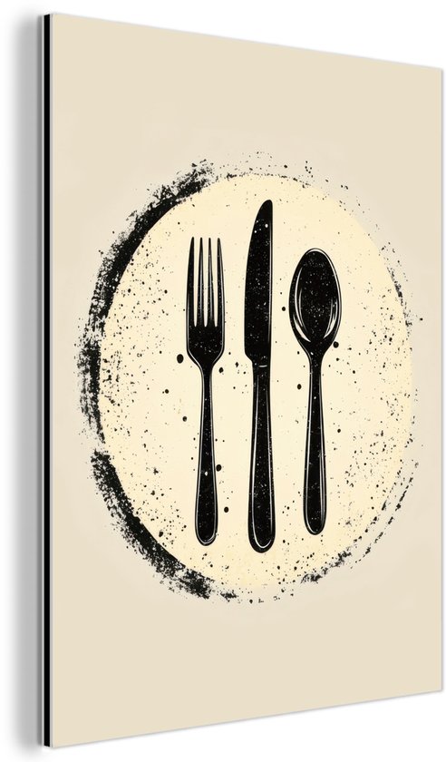 Tableau aluminium 60x80 cm - Décoration murale métal - Zwart - Couverts - Cercle - Décoration murale métal salon - Décoration industrielle - Photo sur dibond - Accessoires industriels chambre