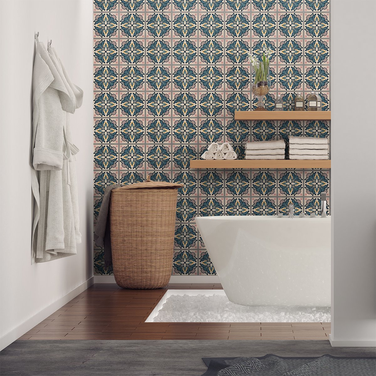 Ambiance Sticker Zelfklevende tegelmuurstickers voor keuken en badkamer - 60 Angelena Azulejo tegelstickers - 60 stickers 20x20cm Multi color