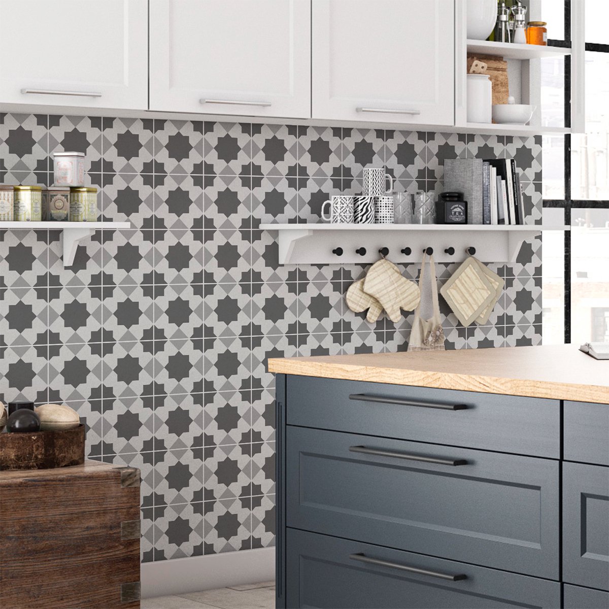 Ambiance Sticker Zelfklevende muurtegelstickers voor keuken en badkamer - 60 Oosterse cementtegelstickers van Byblos - 60 stickers, 10x10 cm Multi color