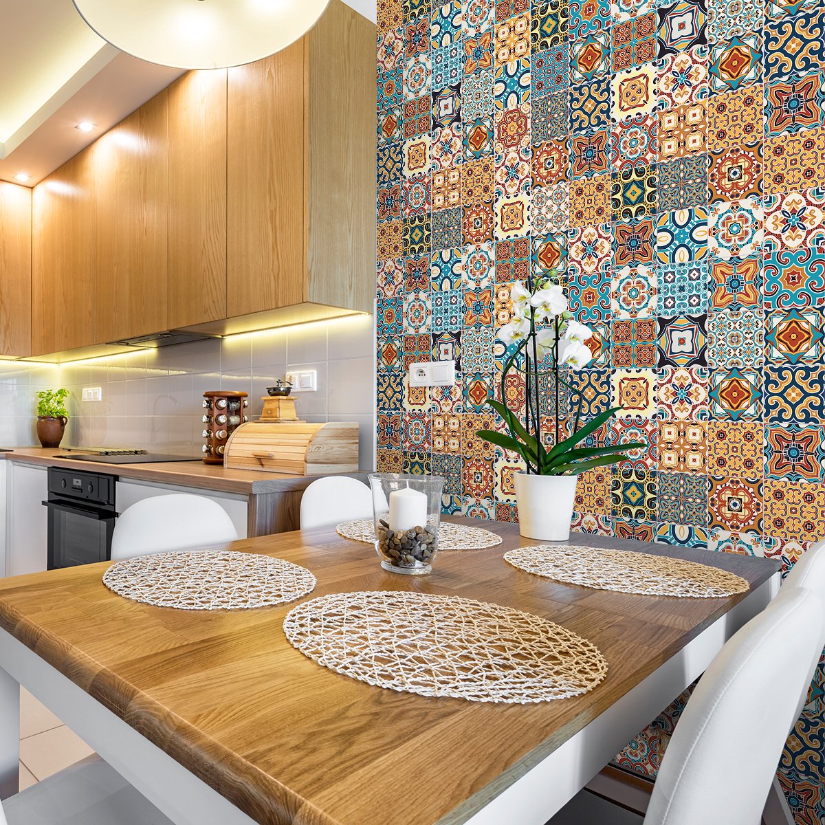 Ambiance Sticker Zelfklevende tegelmuurstickers voor keuken en badkamer - 24 tegelstickers, Azulejos Bretina-stijl - 24 stickers, 10x10 cm Multi color