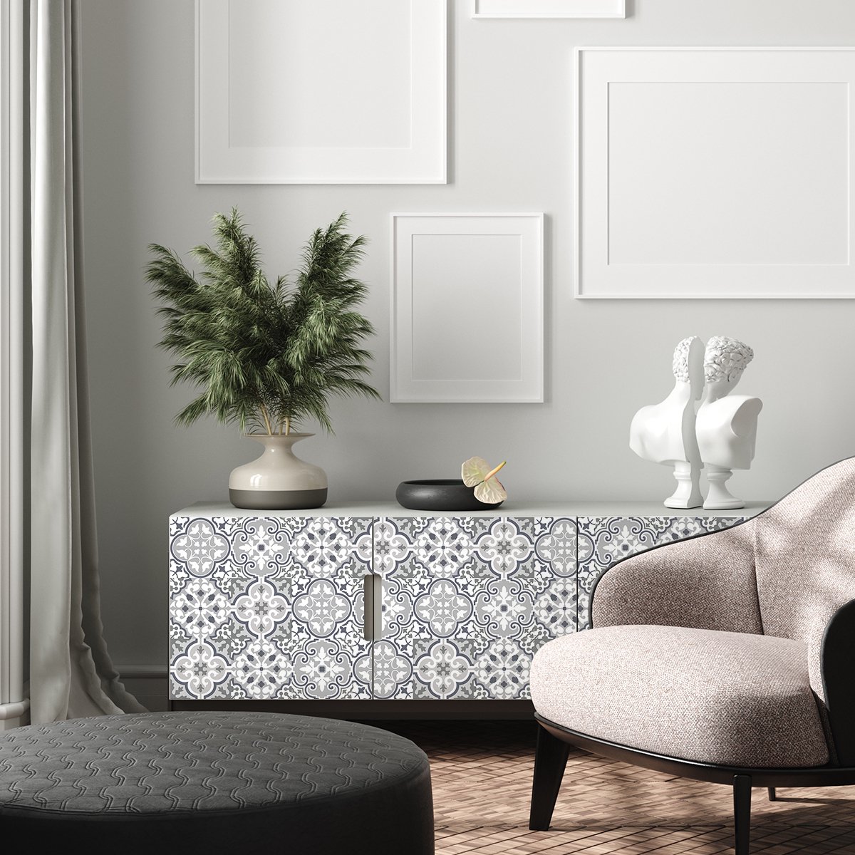 Ambiance Sticker Decoratieve meubelstickers - 24 authentieke CRISKIA cementtegel meubelstickers - 24 stickers 20x20cm Multi color