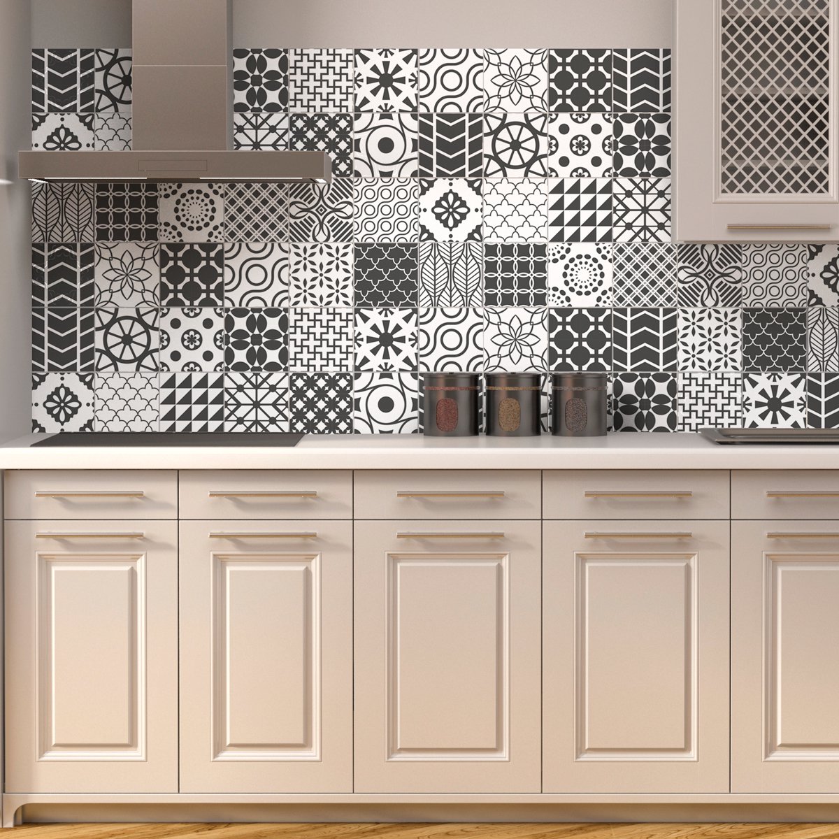 Ambiance Sticker Tegelstickers voor de muur in keuken en badkamer - 24 cementtegelstickers in verschillende tinten Lindos Grijs - 24 stickers van 10x10 cm Multi color