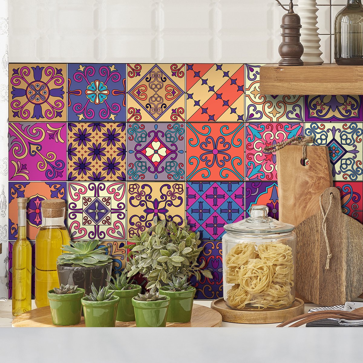 Ambiance Sticker Zelfklevende tegelmuurstickers voor keuken en badkamer - 24 Azulejos tegelstickers - 24 stickers 10x10cm Multi color