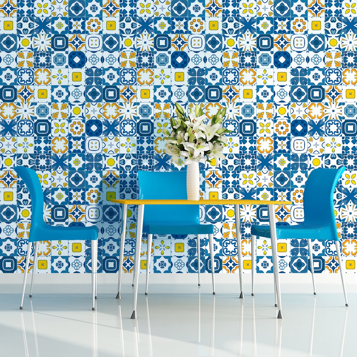 Ambiance Sticker Zelfklevende tegelmuurstickers voor keuken en badkamer - 60 Rina Azulejos tegelstickers - 60 stickers 10x10cm Multi color