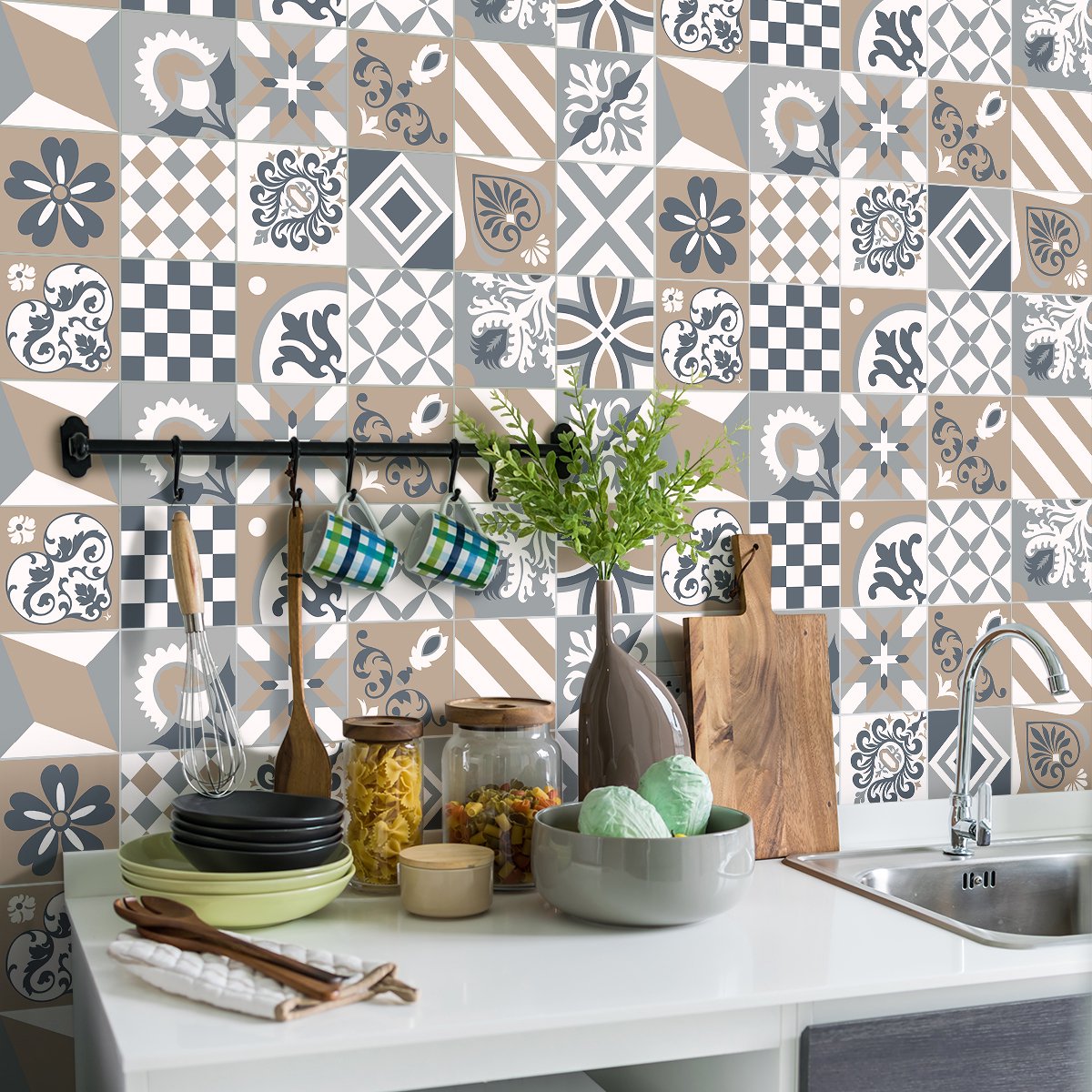 Ambiance Sticker Zelfklevende tegelmuurstickers voor keuken en badkamer - 30 Azulejos tegelstickers van Ofélia - 30 stickers 20x20cm Multi color