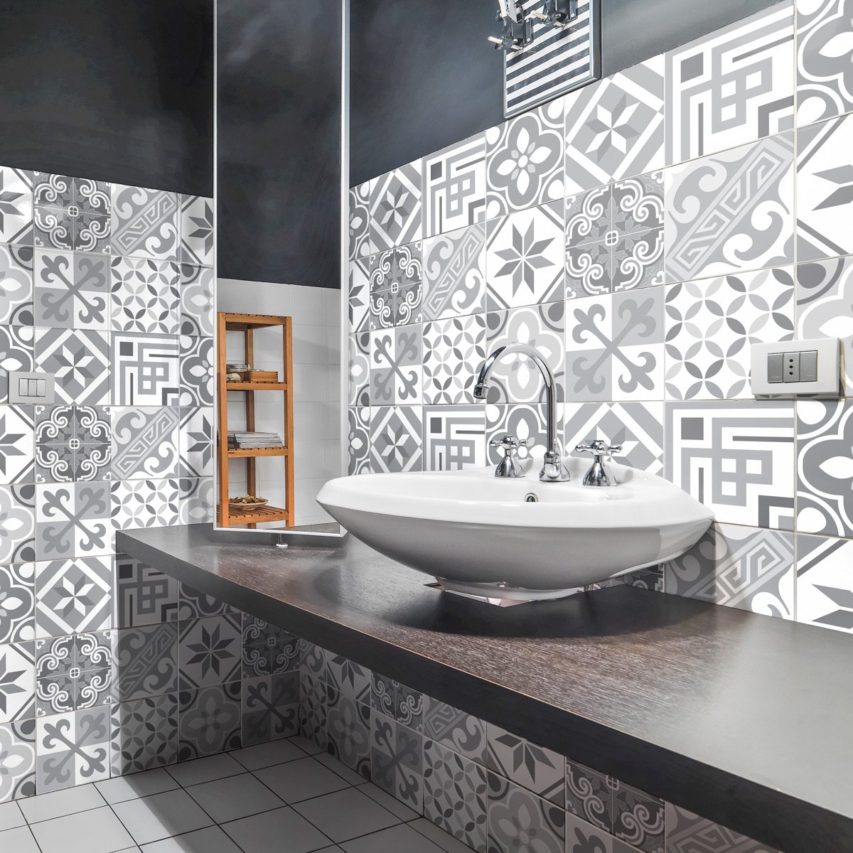 Ambiance Sticker Zelfklevende tegelmuurstickers voor keuken en badkamer - 9 cementtegelstickers, Azulejos Carmelito - 9 stickers, 20x20cm Multi color