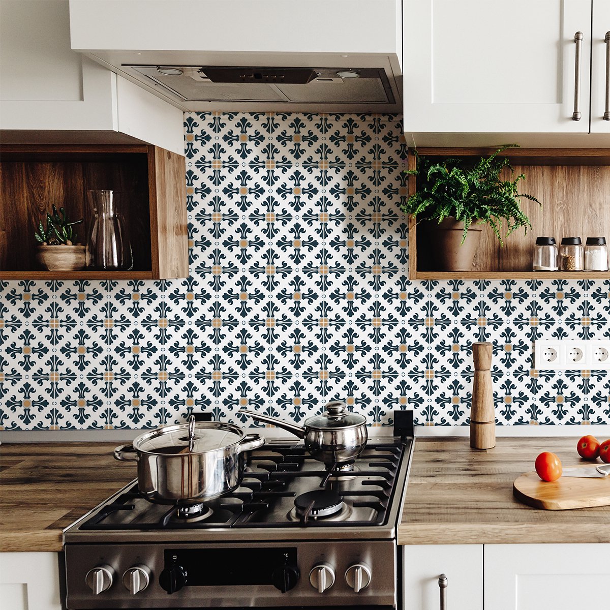 Ambiance Sticker Zelfklevende tegelmuurstickers voor keuken en badkamer - 9 cementtegelstickers, Azulejos Cilia - 9 stickers, 15x15cm Multi color
