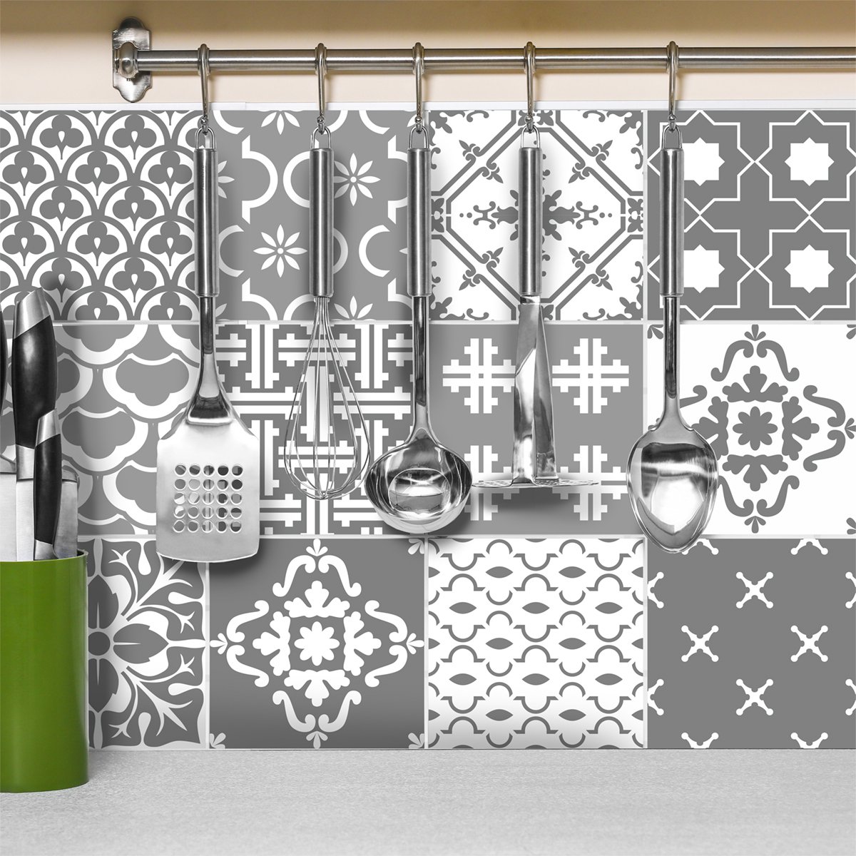 Ambiance Sticker Zelfklevende muurtegelstickers voor keuken en badkamer - 12 Scandinavische tegelstickers, Oslo-design - 12 stickers, 15x15cm Multi color