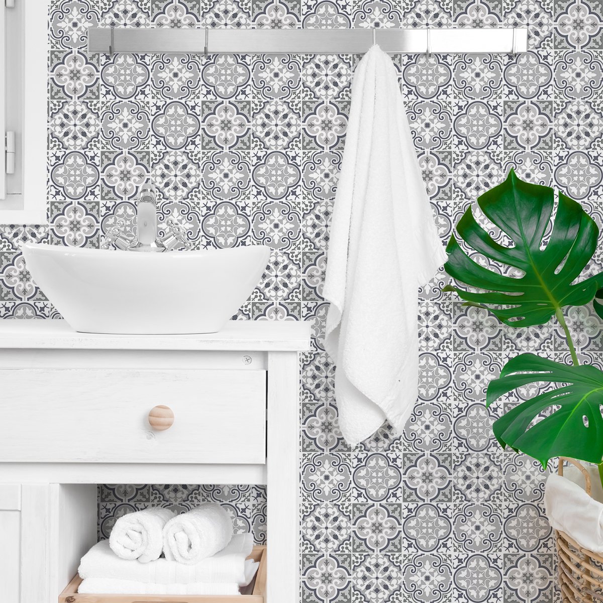 Ambiance Sticker Tegelstickers voor de muur in keuken en badkamer - 30 authentieke Lisana cementtegelstickers - 30 stickers van 10x10 cm Multi color