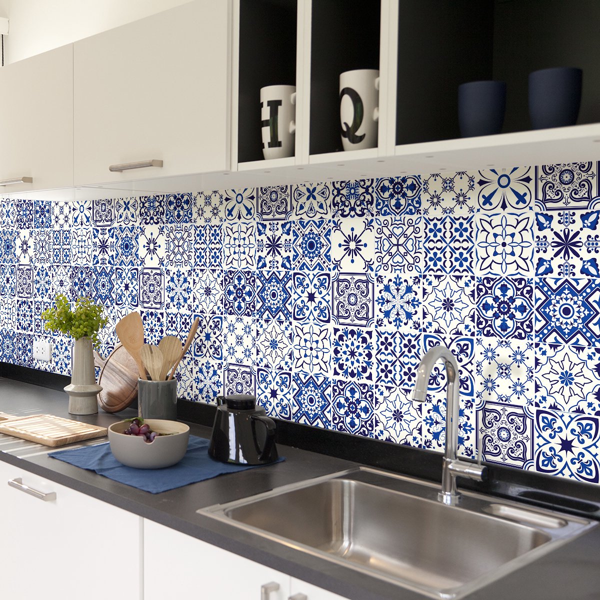 Ambiance Sticker Zelfklevende muurtegelstickers voor keuken en badkamer - 30 Corchiano cementtegelstickers - 30 stickers 10x10cm Multi color
