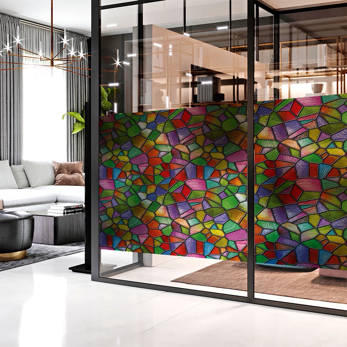 Ambiance Sticker Privacy raamfolie - Meerkleurig glas-in-lood - Stickers voor ramen en douchedeuren - 40x100cm