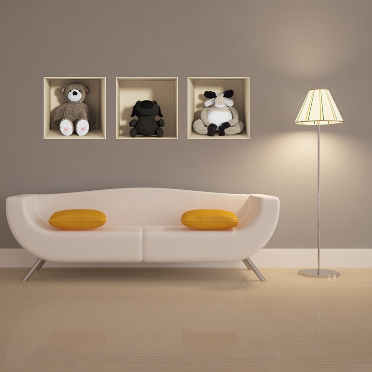 Ambiance Sticker 3D-effect sticker van teddybeer, hond en hert speelgoed, 30 x 90 cm Multi color