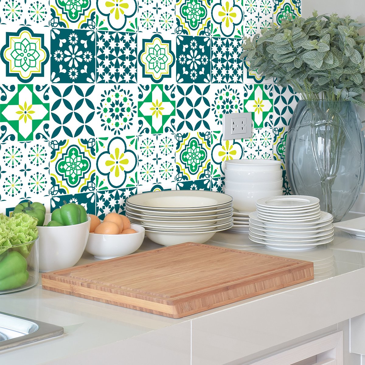 Ambiance Sticker Zelfklevende tegelmuurstickers voor keuken en badkamer - 9 cementtegelstickers (Azulejos Risolo) - 9 stickers, 15x15cm Multi color