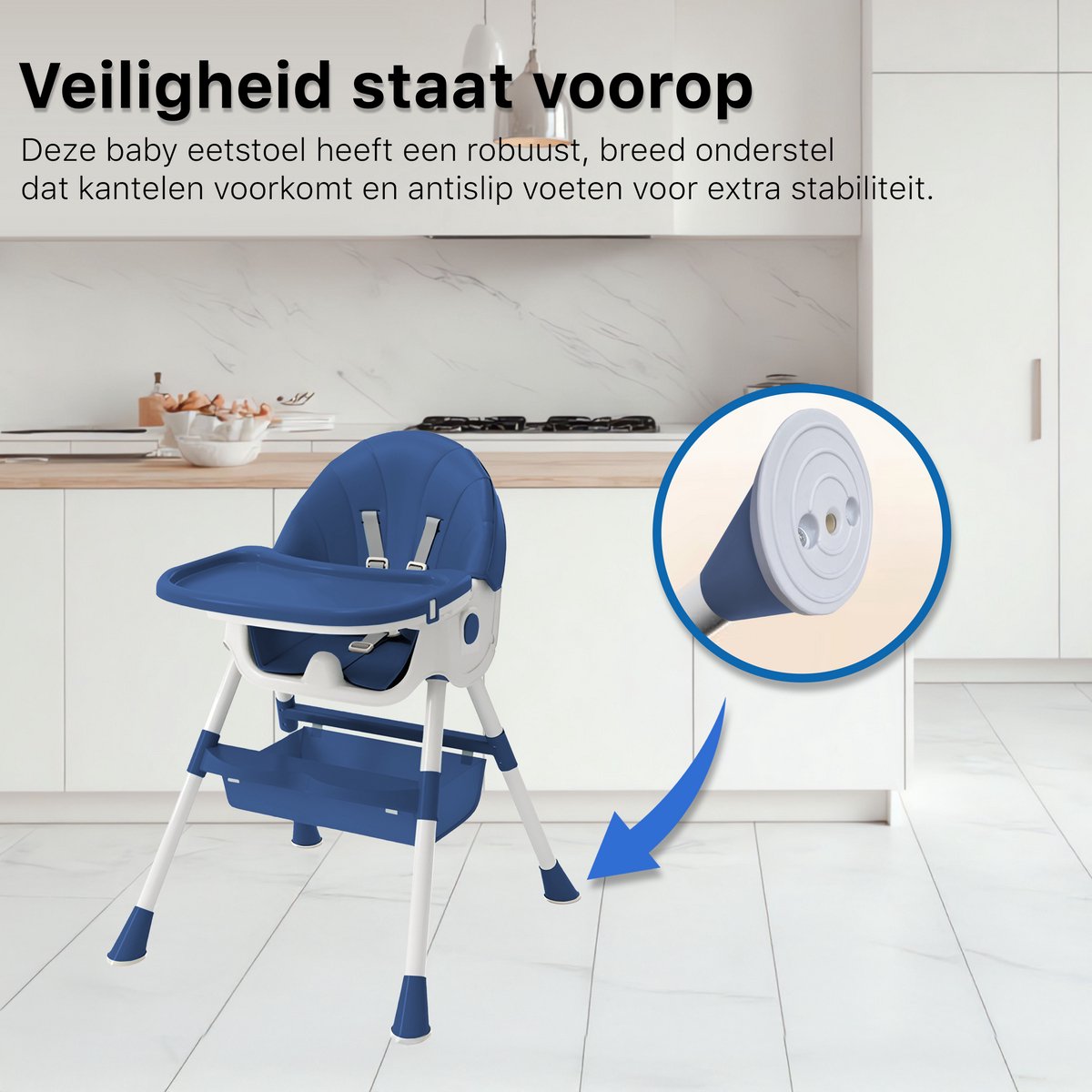 Phreeze Kinderstoel - Inklapbaar - Meegroeistoel 6 t/m 72 maanden - Afneembare Wielen - Eetstoel Baby & Peuter - Ook als Loopstoel, Wipstoel, Babystoel aan tafel / voor eten / thuis - Blauw – foto 2