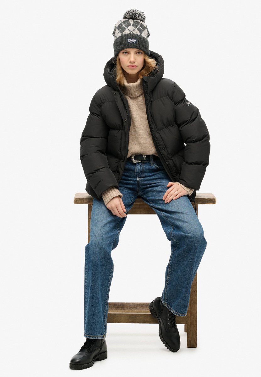 Superdry Hooded Mid Length Sports Puffer Winterjas Dames Zwart