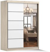 Schuifdeurkast LARA 09 – 2-deurs kledingkast met spiegel, legplanken en kledingroede – modern design – 150x200x61 cm - LARA 09 (Sonoma + Wit)