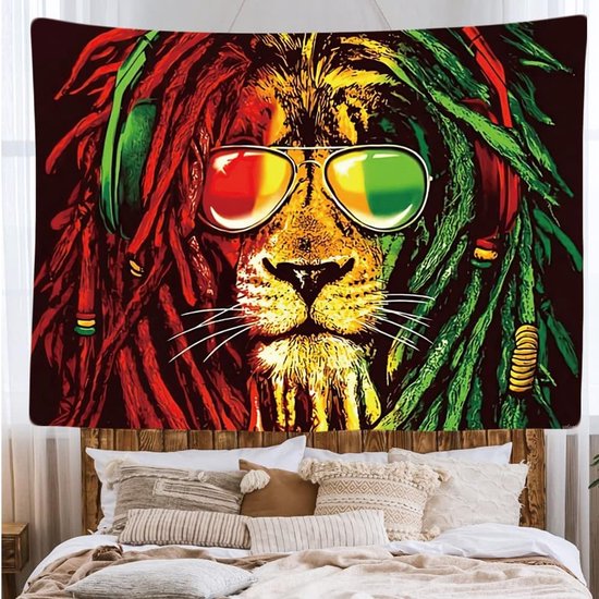 Ulticool - Reggae Rasta Jamaica Lion Glasses - Tapisserie - 200x150 cm - Groot tapisserie - Affiche
