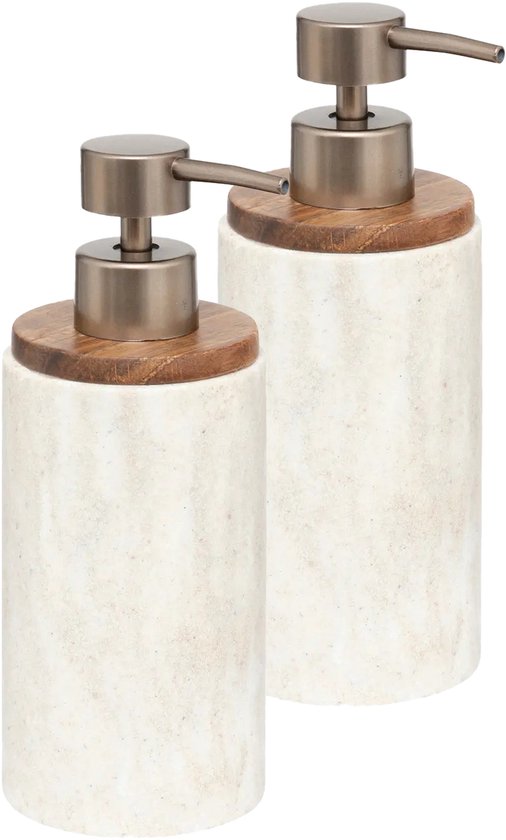 Distributeur de savon 5Five Como Marble - 2x - pierre artificielle - blanc - 7 x 19 cm - 300 ml - accessoires de salle de bain/cuisine