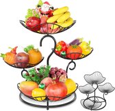 Grand panier à fruits et légumes pour plan de travail de cuisine, support à fruits et légumes en métal à plusieurs niveaux, panier à fruits moderne, réglable et stable pour le stockage des fruits (noir)