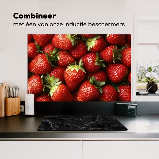 Crédence de Cuisinière en Aluminium 100x65 cm - Fraise - Fruit - Rouge - Écran Pare-éclaboussures pour Plaque de Cuisson - Protection Murale