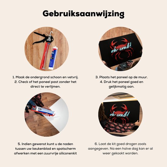 Crédence de Cuisinière en Aluminium 100x65 cm - Crabe - Rouge - Néon - Citation - Écran Pare-éclaboussures pour Plaque de Cuisson - Protection Murale