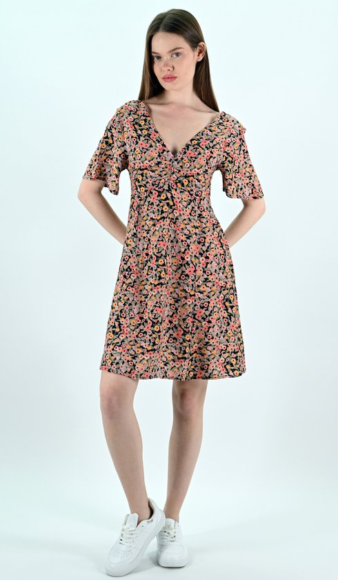 YesMooi - Mini -robe à imprimé floral - Col en V et dos nu - M (38) - Rose | Orange | Beige