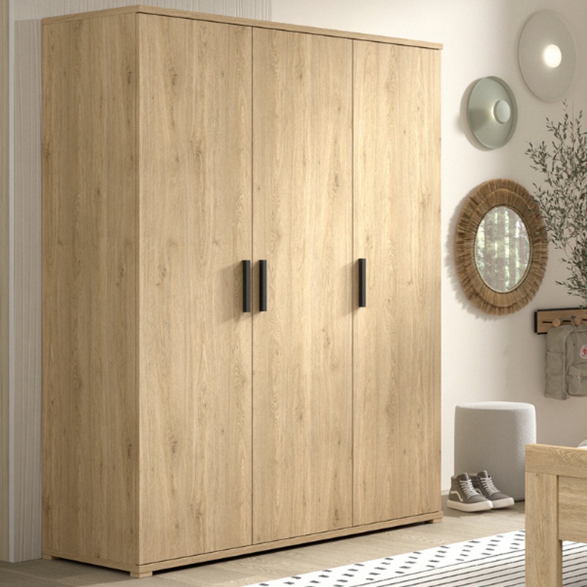 Vipack Sam Kledingkast – 3 Deuren – 150,5 x 59 x 199,2 cm – Eikenlook – 6 Legplanken en Kledingroede Bruin