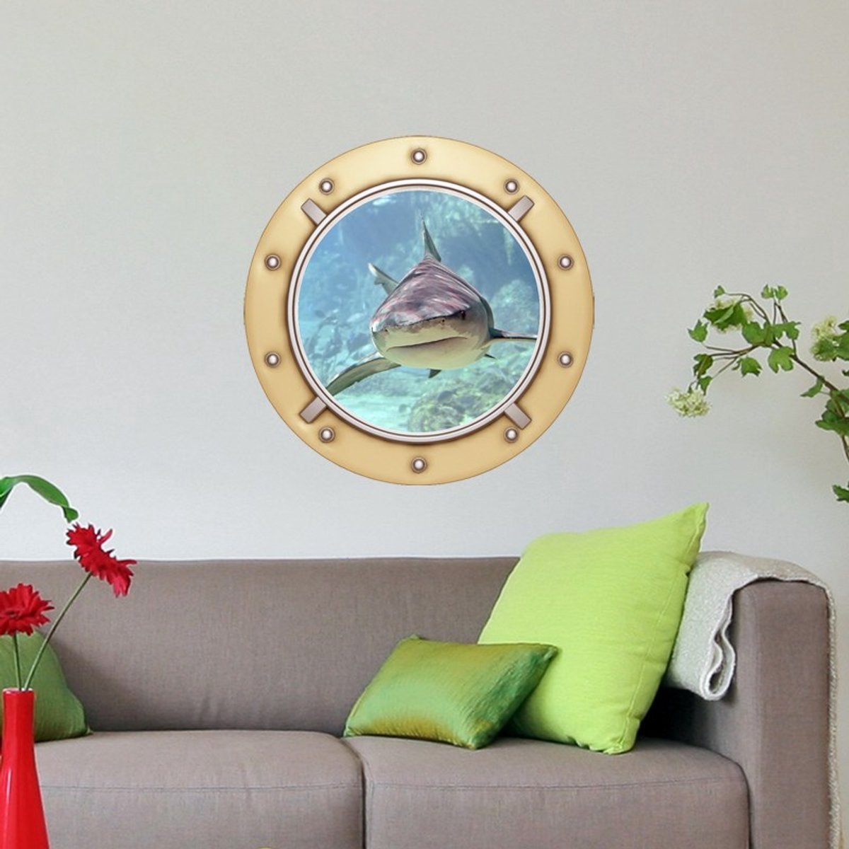 Ambiance Sticker Haai trompe l'oeil stickerontwerp 40 x 40 cm Multi color