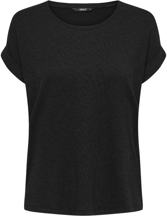 Donkergrijs gemêleerd T-shirt met korte, opgerolde mouwen, recht model.