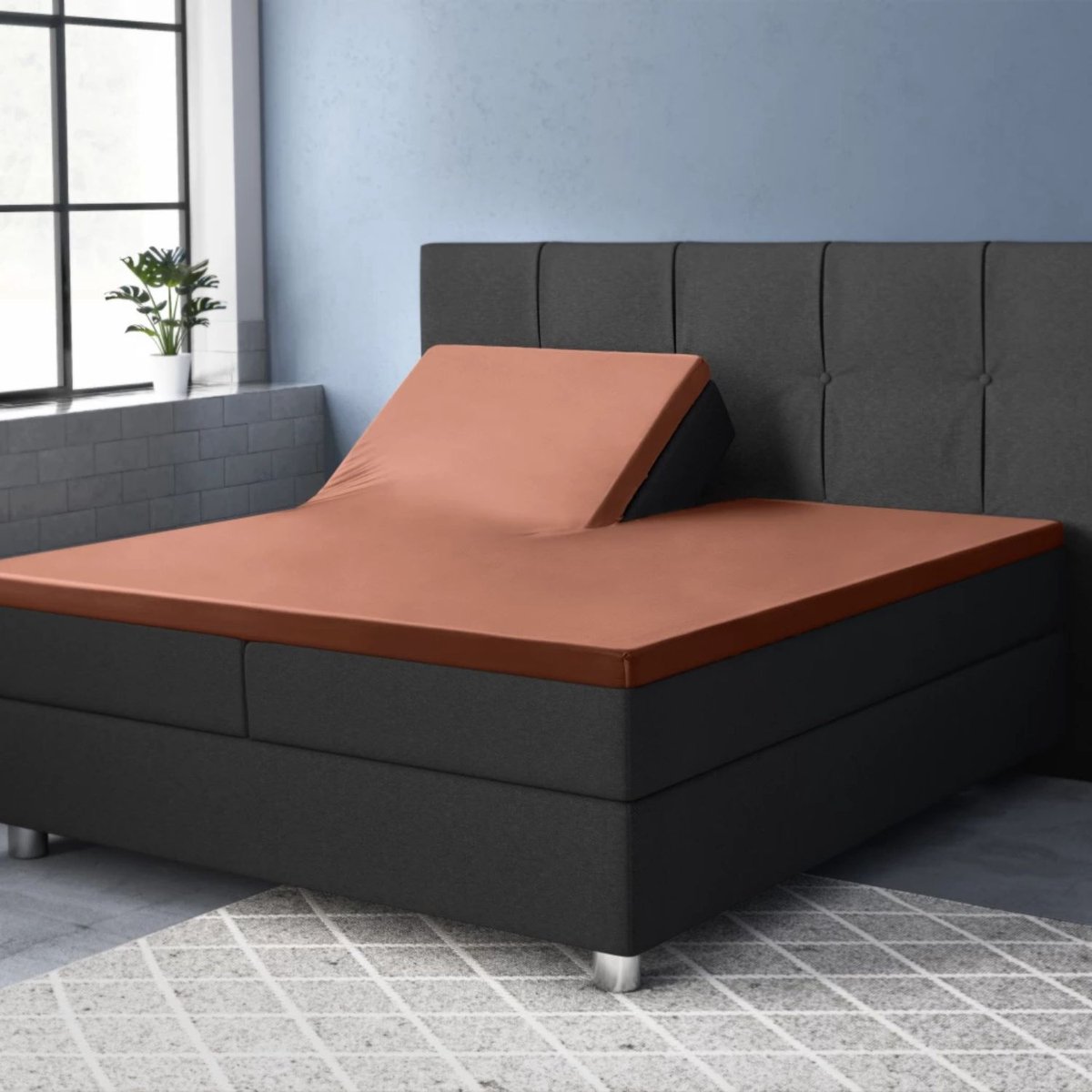 Droomtextiel Splittopper Hoeslaken Katoen Satijn - 180x200 cm Roest Bruin - Hoogwaardige Kwaliteit - Super Zacht
