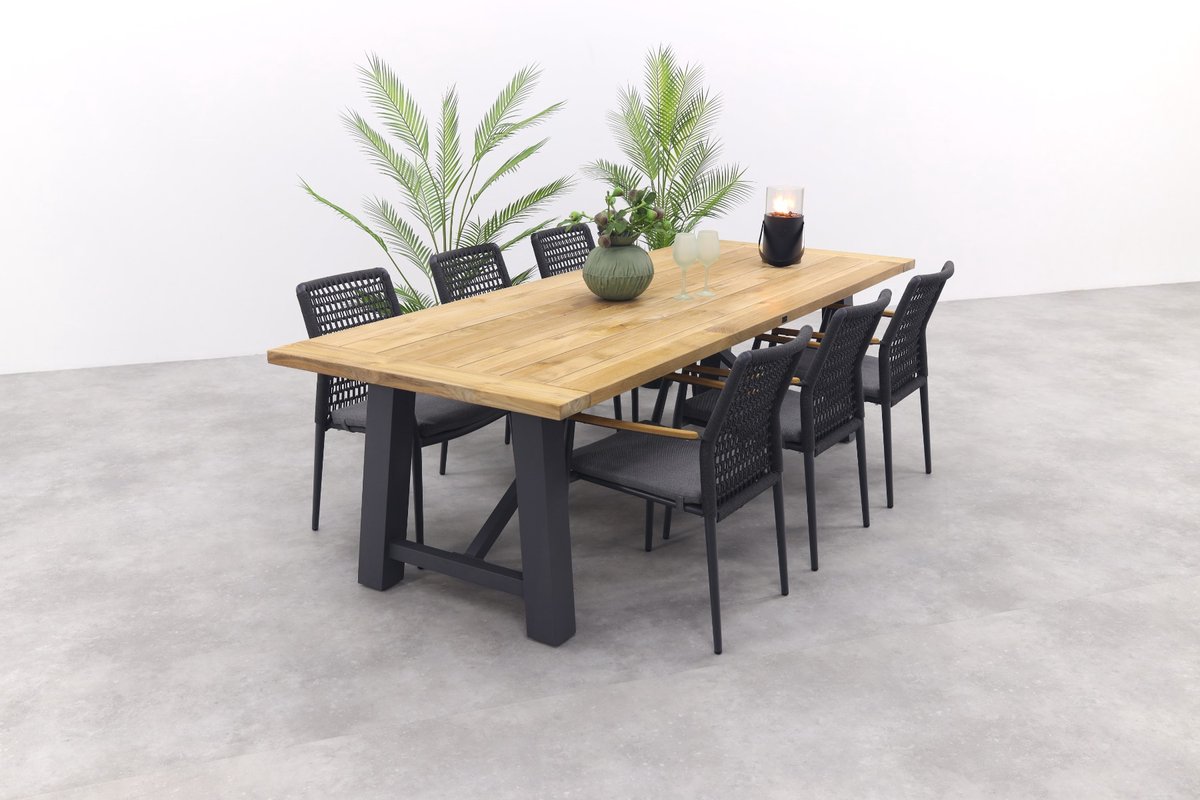 Lumino/Keltex stapelbare tuinset 265x101 cm. (7-delig) - Teak/Antraciet