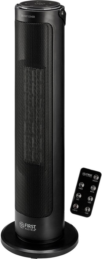 TZS First Austria Elektrische kachel – PTC Keramisch Verwarmingselement – 2000 Watt – 2 Verwarmingsniveaus – Instelbare Thermostaat – Timer (1-9 uur) – Zwart