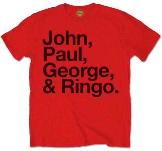 The Beatles - John, Paul, George & Ringo Heren T-shirt - XXL - Rood