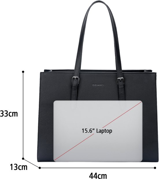 Eleganci - Sac d'école - Sac de travail - Sac de bureau - Sac pour femme avec fermeture éclair - Sac à bandoulière - Sac à main - Sac pour ordinateur portable - Convient pour A4 - Zwart
