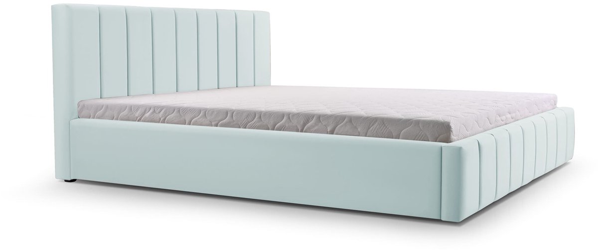 Bed 01 - Gestoffeerd bed met Fluweel Beklede Tweepersoonsbed - 160x200 cm - Elegant en Comfortabel - Lichtblauw (TRINITY 22)