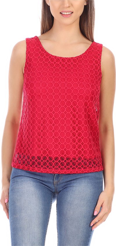 Bellivalini Dameshemd – Mouwloos – Elegant – Ronde - Hals met kant – Framboos – XXL - BLV-BLV50-262-BL