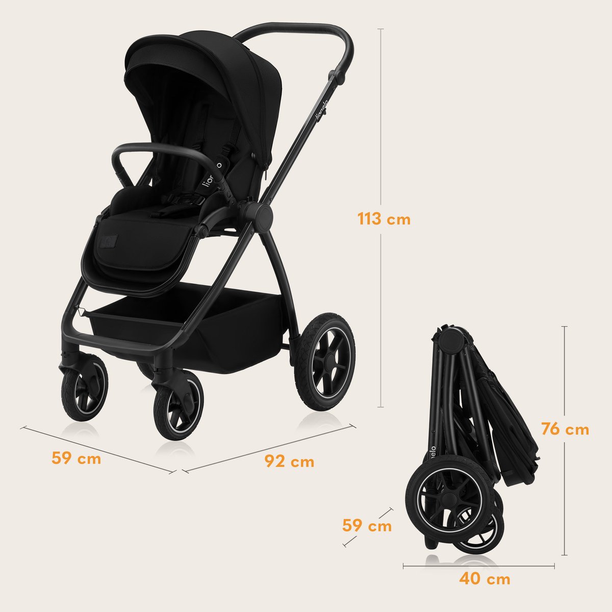 Lionelo Meril 3in1 Kinderwagen - Buggy - XL Reiswieg, - afbeelding 3