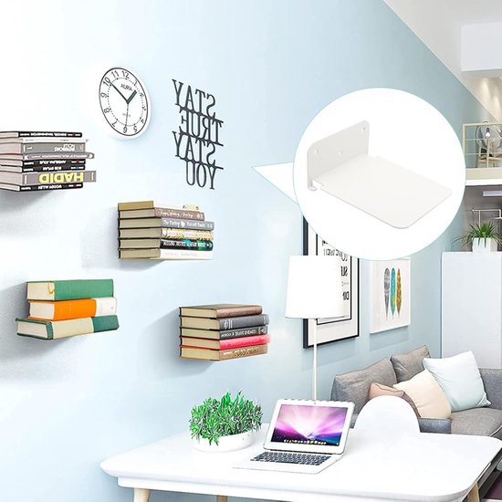 Foto: Mrs jones onzichtbare boekenplank zwevende muurplank boekenplank wit houten boekenplank opbergen 