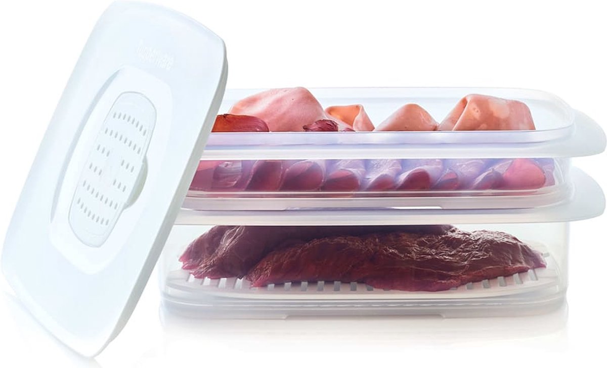 Tupperware Cool Stackable Set van 2 - Stapelbare Vleeswarendozen - Vershouddoos voor Vleeswaren - Worst container - Vleeswaren bewaardoos voor Koelkast - Set Vershouddozen - met Deksel