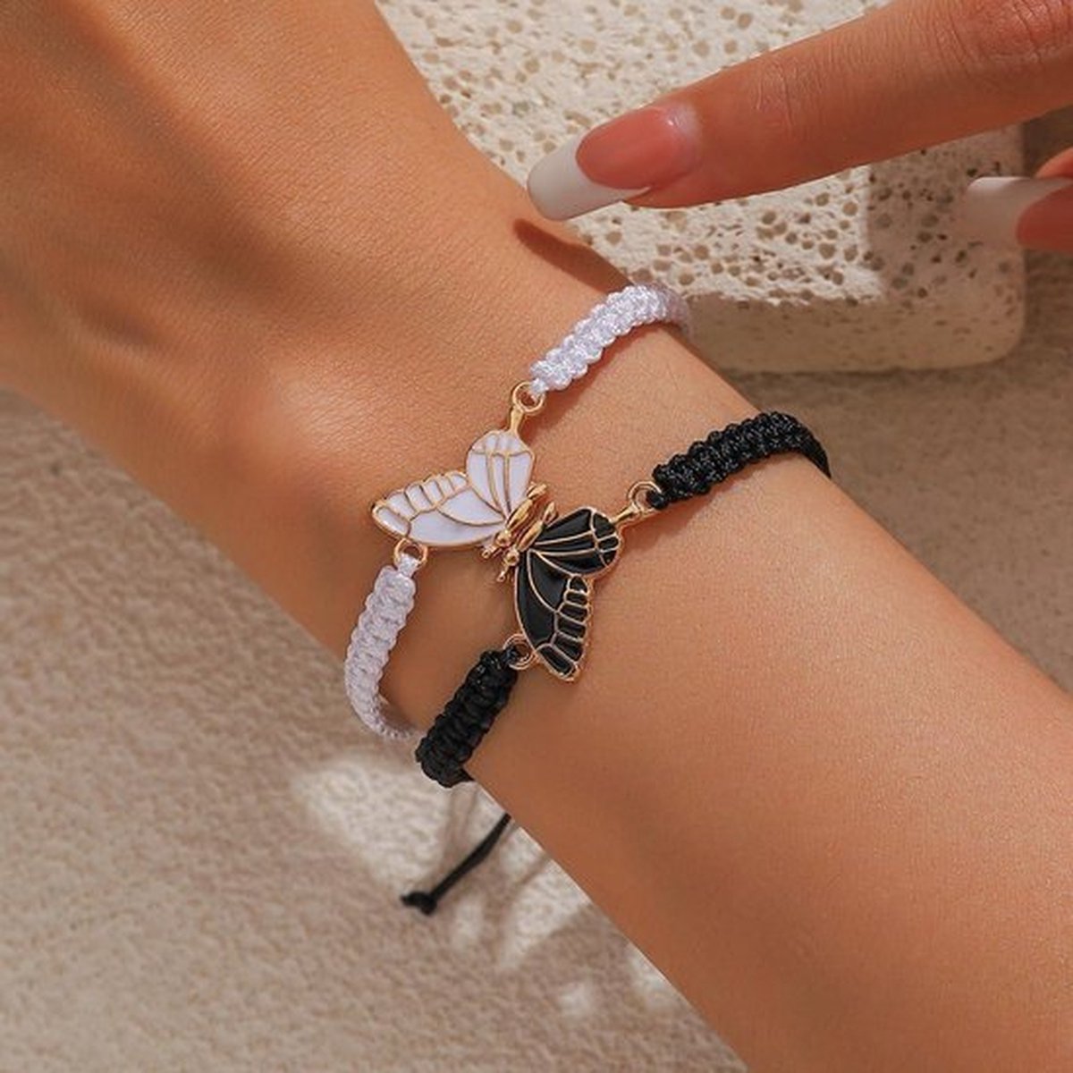 Image of 2 Matching Butterfly Best Friends Friendship Bracelets Adjustable - Ruzister BFF Bracelets - Friendship Bracelets with Pendants