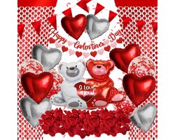 Q2Party - Valentijn - Set - Rozenblaadjes - Confetti - Helium - Ballon - Rood - Romantisch - Pakket - Decoratie - Hartjes - Slinger - Hangdecoratie