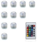Tien waterdichte LED-lampjes met afstandsbediening voor sfeerverlichting.