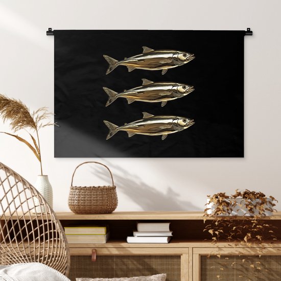 Tapisserie murale 90x60 cm - Tissu mural Pêche - Or - Zwart - Tapisserie murale - Tapisseries