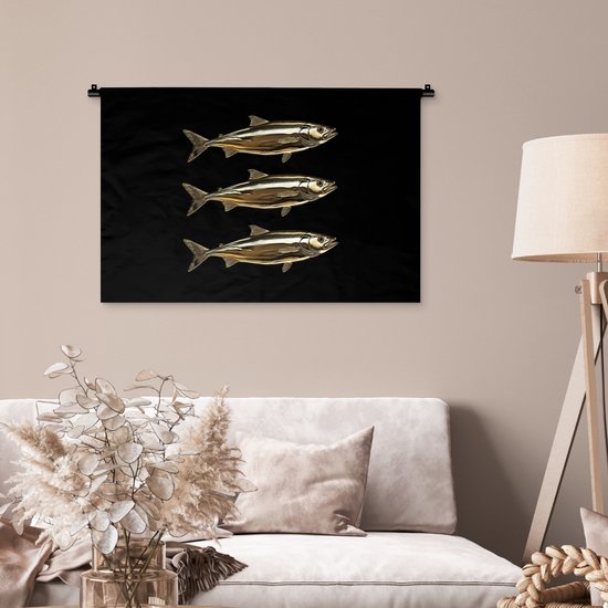 Tapisserie murale 90x60 cm - Tissu mural Pêche - Or - Zwart - Tapisserie murale - Tapisseries