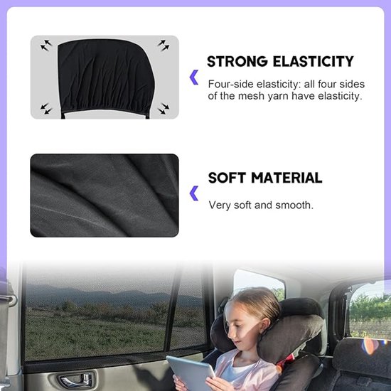 Zonwering auto baby, zonwering auto, 2 stuks universele elastische zonneklep, autonet, zonwering auto kinderen met uv-bescherming, zonwering auto zijruit voor kinderen en huisdieren van DIZA100. — afbeelding 3